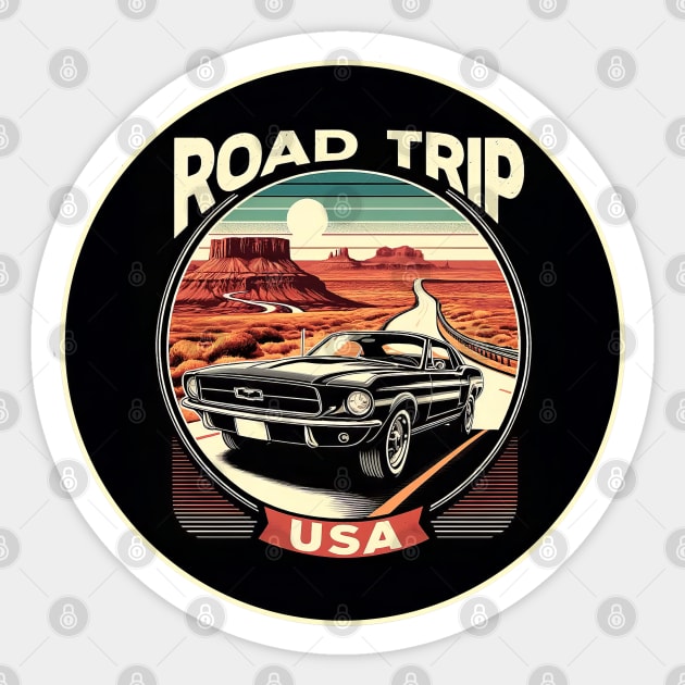 Retro Vintage Classic American Road Trip USA Sticker by POD24